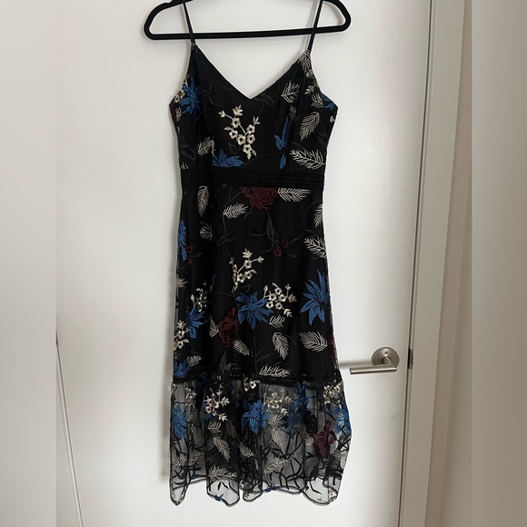 BB Dakota Dresses & Skirts - BB Dakota black embroidered cocktail dress with sheer hem. Worn once.